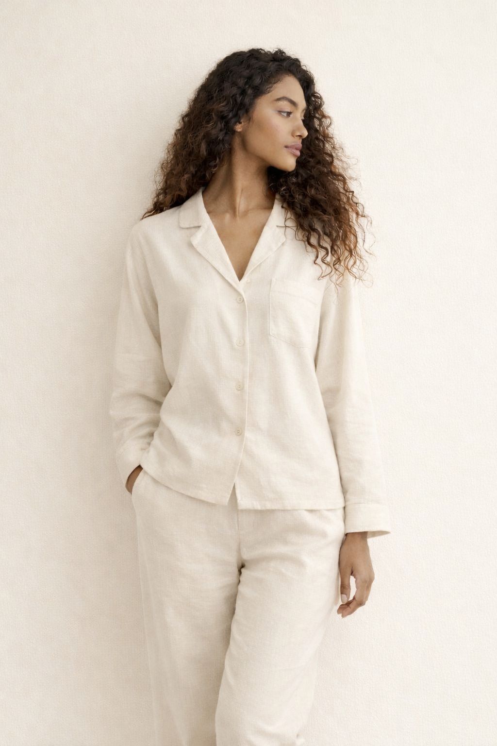 AISHINE Linen Shirt Ivory Lounge Set